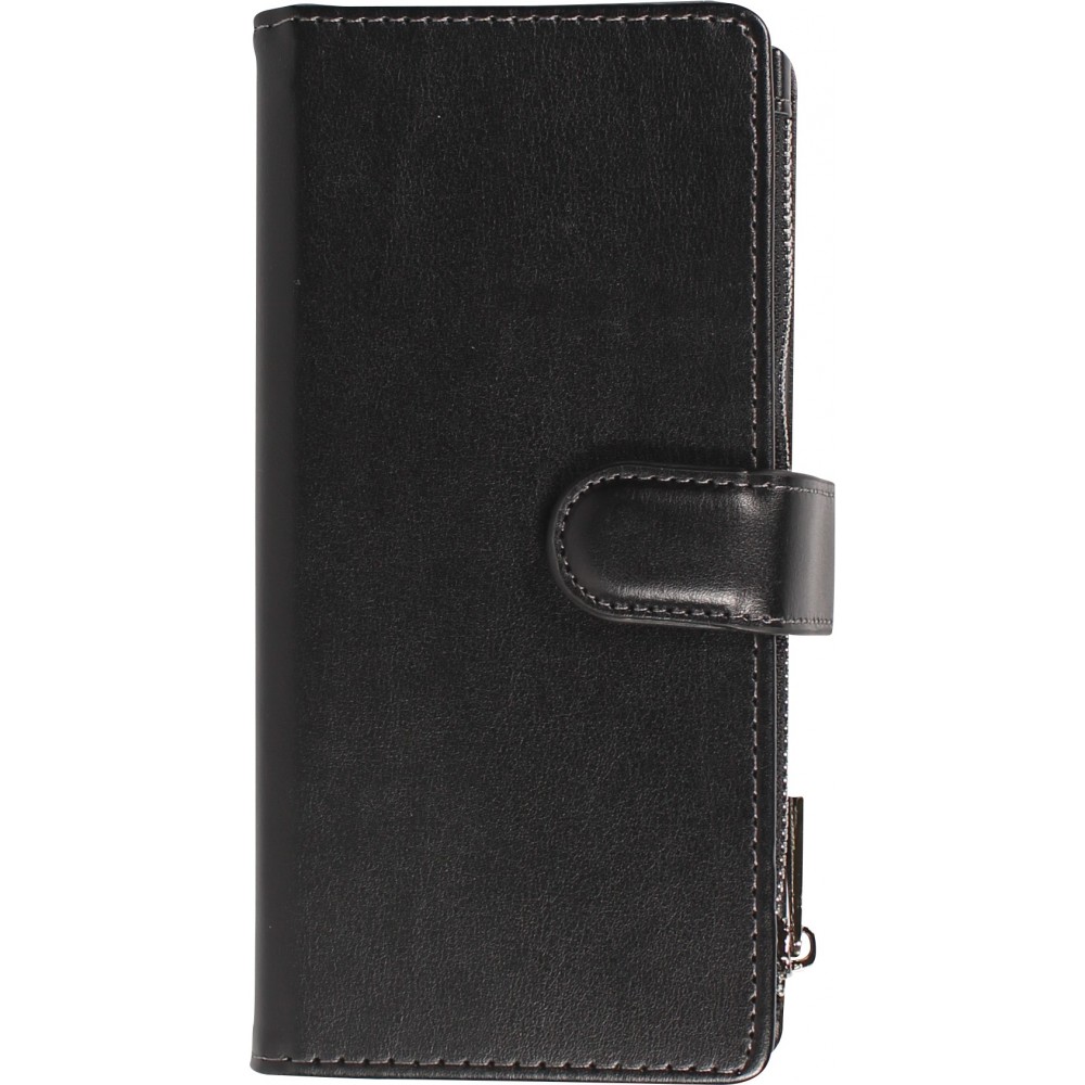 Fourre iPhone 15 Pro Max - Etui portefeuille luxueux et sophistiqué en cuir avec aimant et compartiment à monnaie - Noir