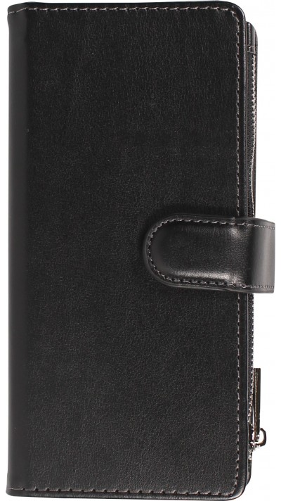 iPhone 14 Pro Max Case Hülle - Brieftaschen-Hülle luxuriös und raffiniert mit Magnet Verschluss & Münz- und Kartenfach  - Schwarz
