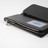 Fourre iPhone 15 Pro Max - Etui portefeuille luxueux et sophistiqué en cuir avec aimant et compartiment à monnaie - Noir