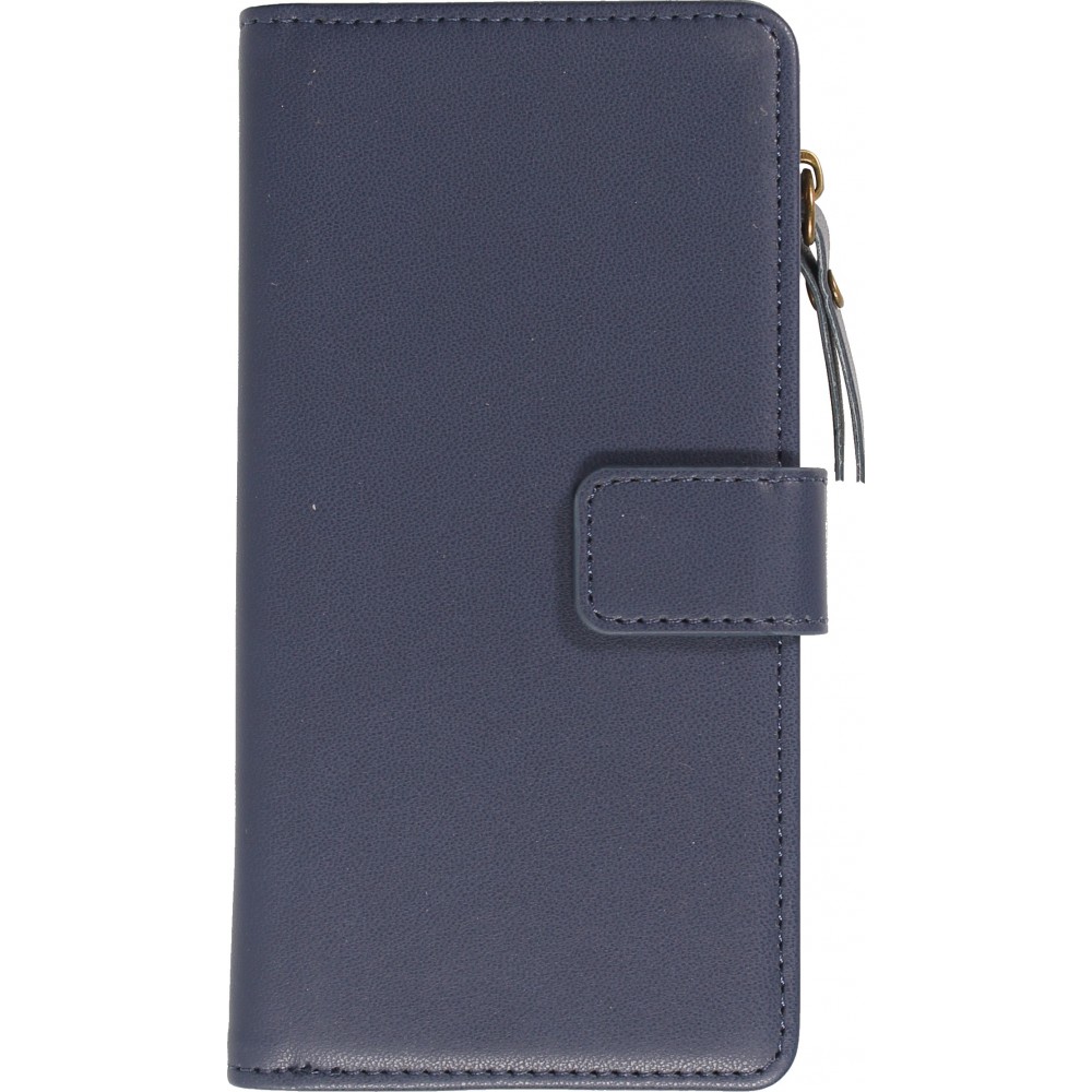 Fourre iPhone 15 - Etui portefeuille luxueux et sophistiqué en cuir avec aimant et compartiment à monnaie - Bleu