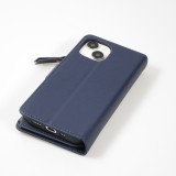 Fourre iPhone 15 - Etui portefeuille luxueux et sophistiqué en cuir avec aimant et compartiment à monnaie - Bleu