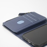 Fourre iPhone 15 - Etui portefeuille luxueux et sophistiqué en cuir avec aimant et compartiment à monnaie - Bleu