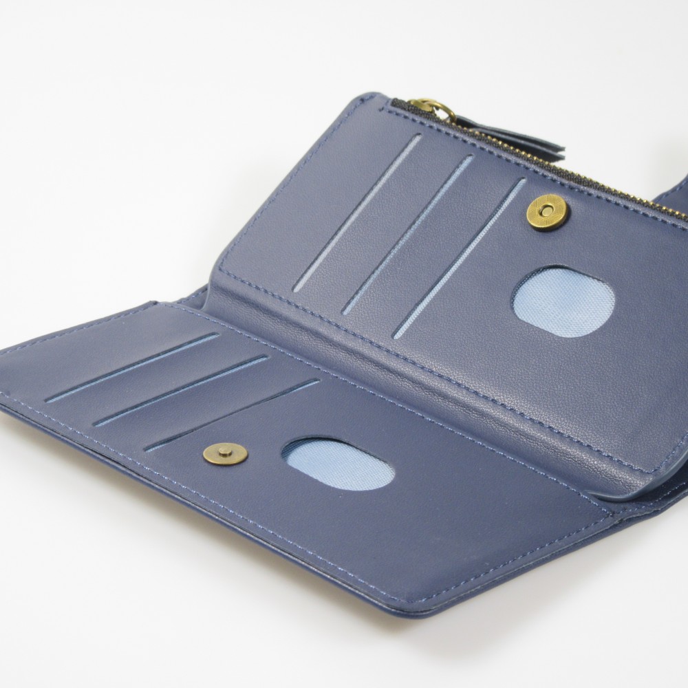 iPhone 15 Case Hülle - Brieftaschen-Hülle luxuriös und raffiniert mit Magnet Verschluss & Münz- und Kartenfach  - Blau