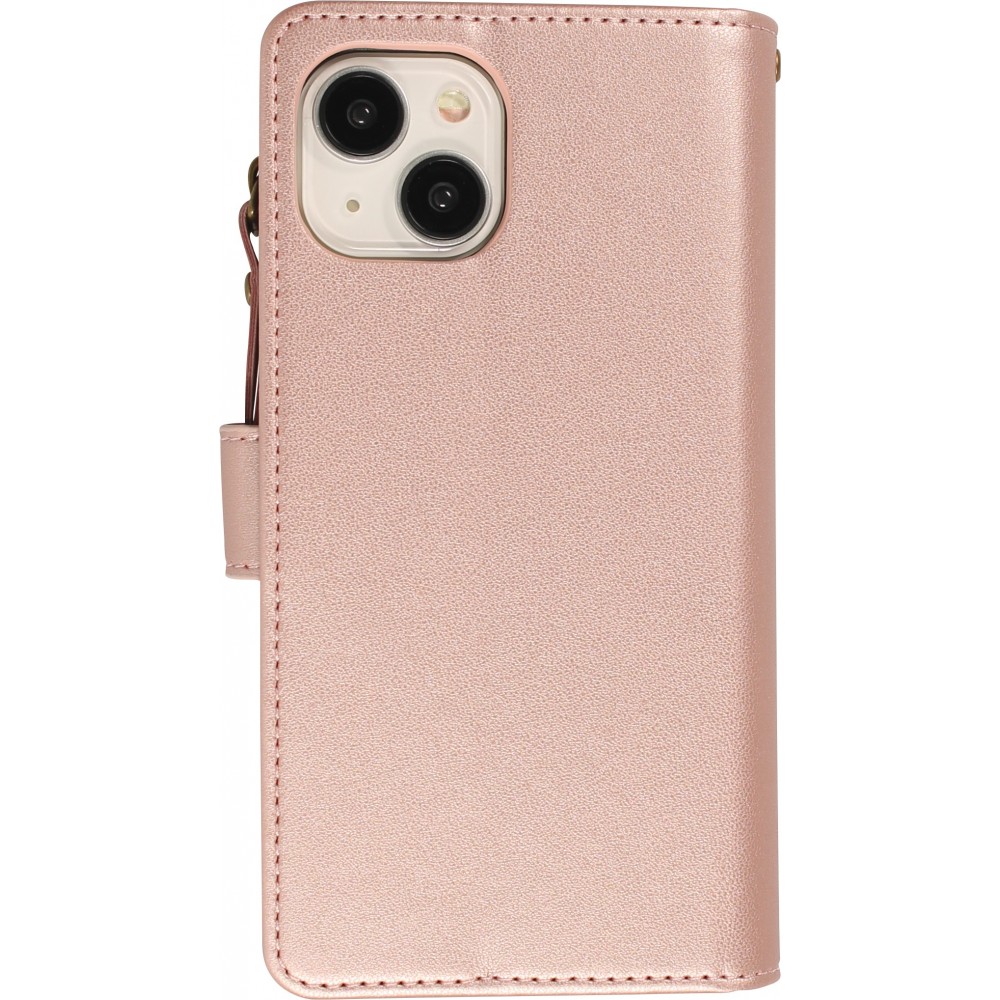 iPhone 15 Case Hülle - Brieftaschen-Hülle luxuriös und raffiniert mit Magnet Verschluss & Münz- und Kartenfach  - Rosa