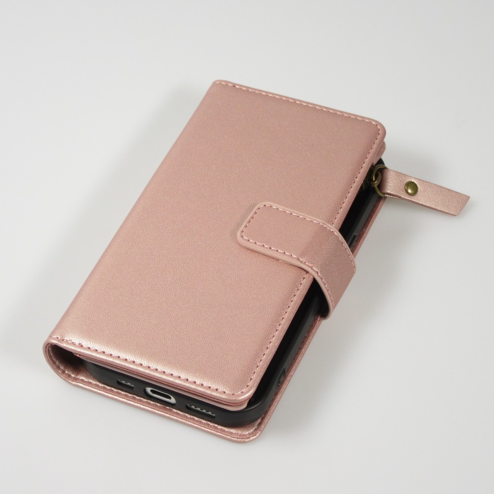 iPhone 15 Case Hülle - Brieftaschen-Hülle luxuriös und raffiniert mit Magnet Verschluss & Münz- und Kartenfach  - Rosa