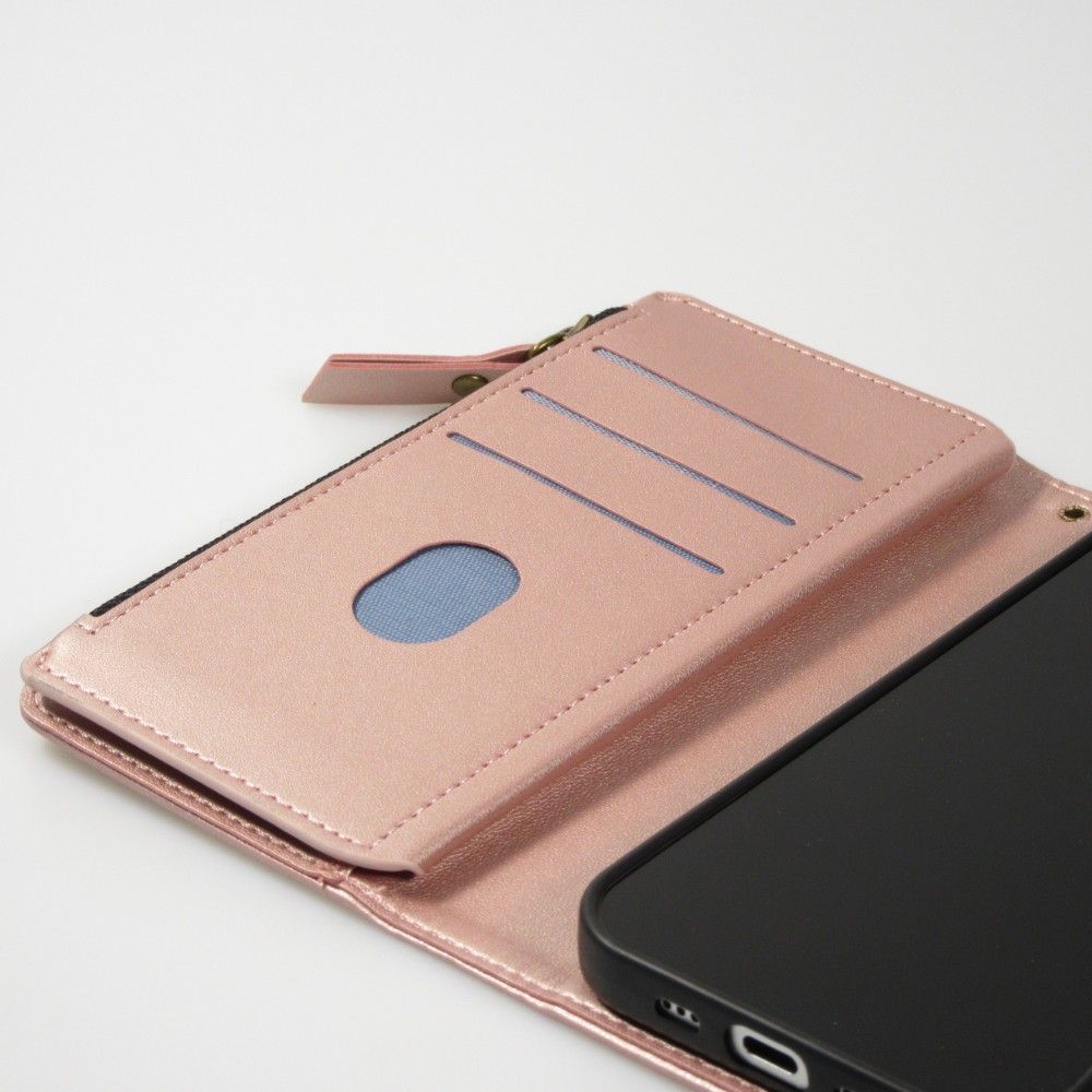 iPhone 15 Case Hülle - Brieftaschen-Hülle luxuriös und raffiniert mit Magnet Verschluss & Münz- und Kartenfach  - Rosa