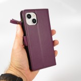 iPhone 15 Case Hülle - Brieftaschen-Hülle luxuriös und raffiniert mit Magnet Verschluss & Münz- und Kartenfach - Dunkelviolett