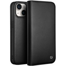 iPhone 15 Case Hülle - Qialino Flip Echtleder - Mattschwarz