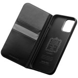 iPhone 15 Case Hülle - Qialino Flip Echtleder - Mattschwarz