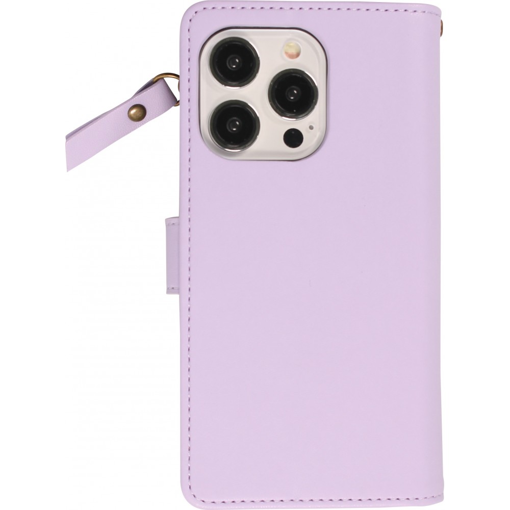 iPhone 15 Pro Max Case Hülle - Brieftaschen-Hülle luxuriös und raffiniert mit Magnet Verschluss & Münz- und Kartenfach - Hellviolett