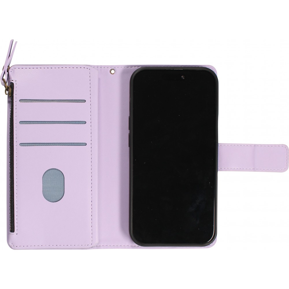 iPhone 15 Pro Max Case Hülle - Brieftaschen-Hülle luxuriös und raffiniert mit Magnet Verschluss & Münz- und Kartenfach - Hellviolett