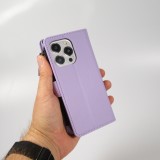 Fourre iPhone 15 Pro Max - Etui portefeuille luxueux et sophistiqué en cuir avec aimant et compartiment à monnaie - Violet clair