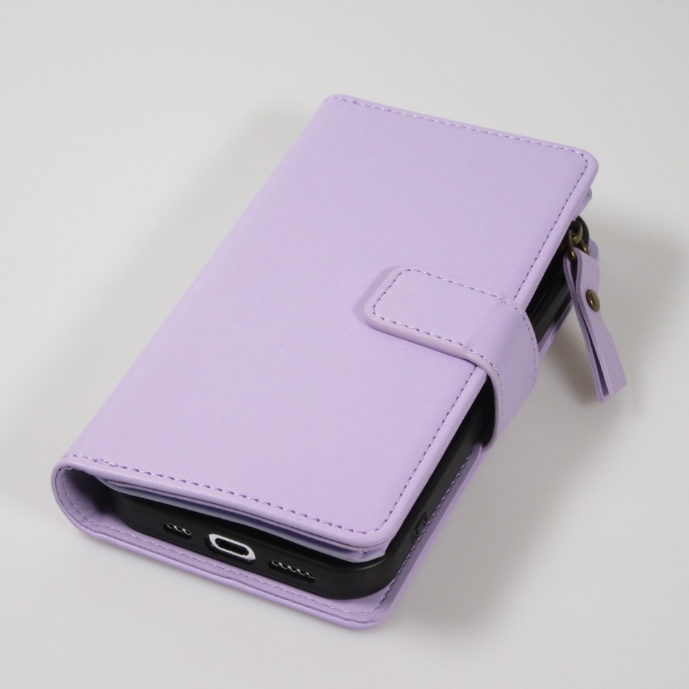 Fourre iPhone 15 Pro Max - Etui portefeuille luxueux et sophistiqué en cuir avec aimant et compartiment à monnaie - Violet clair