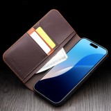 iPhone 16 Pro Case Hülle - Qialino Flip Matt Wallet Echtleder - Braun