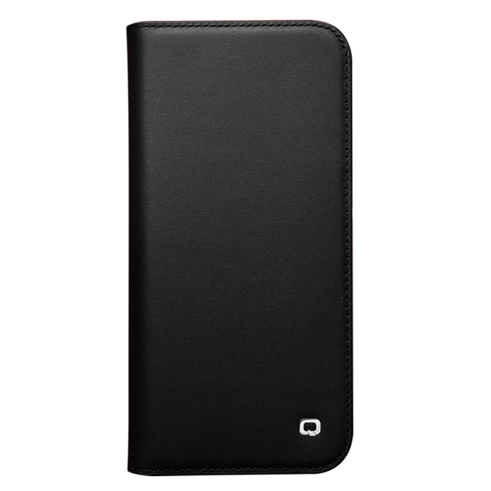 Fourre iPhone 16 Pro - Flip Qialino Matt Wallet cuir véritable - Noir