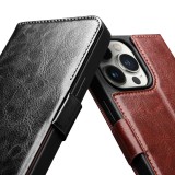 Fourre iPhone 15 Pro - Flip Qialino cuir véritable avec fermeture magnétique - Noir