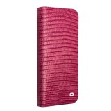 Fourre iPhone 16 - Flip Croco Qialino cuir véritable - Rose