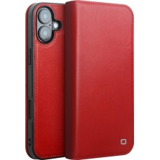 iPhone 16 Plus Case Hülle - Qialino Flip Matt Wallet Echtleder - Rot