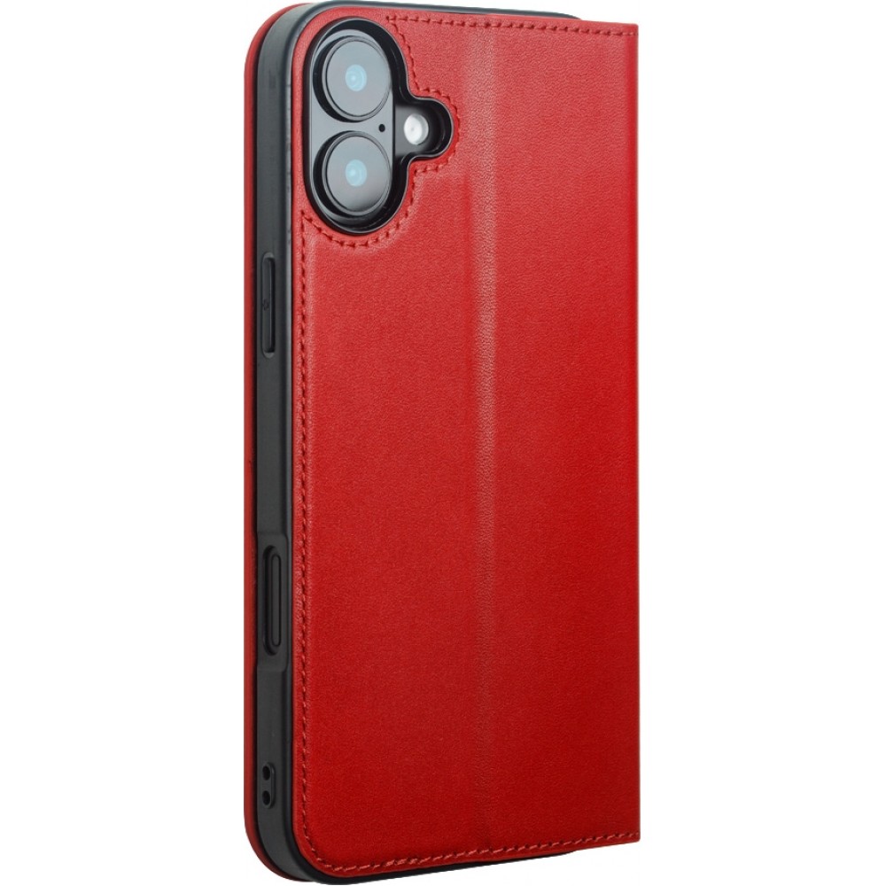 iPhone 16 Plus Case Hülle - Qialino Flip Matt Wallet Echtleder - Rot