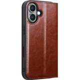 iPhone 16 Case Hülle - Qialino Flip Classic Wallet Echtleder - Braun