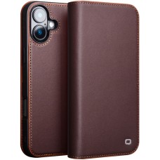 iPhone 16 Plus Case Hülle - Qialino Flip Matt Wallet Echtleder - Braun