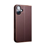 iPhone 16 Plus Case Hülle - Qialino Flip Matt Wallet Echtleder - Braun