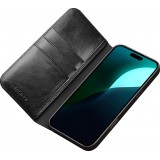 iPhone 16 Case Hülle - Qialino Flip Classic Wallet Echtleder - Schwarz