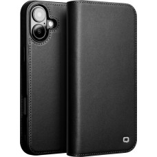 Fourre iPhone 16 Plus - Flip Qialino Matt Wallet cuir véritable - Noir