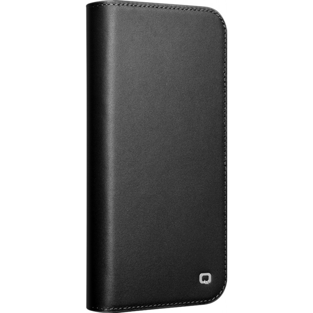 Fourre iPhone 16 Plus - Flip Qialino Matt Wallet cuir véritable - Noir