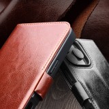 iPhone 16 Plus Case Hülle - Flip Qialino Echtleder mit magnetischem Verschluss - Braun