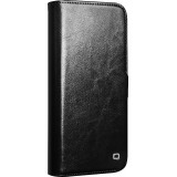 Fourre iPhone 16 Plus - Flip Qialino cuir véritable avec fermeture magnétique - Noir