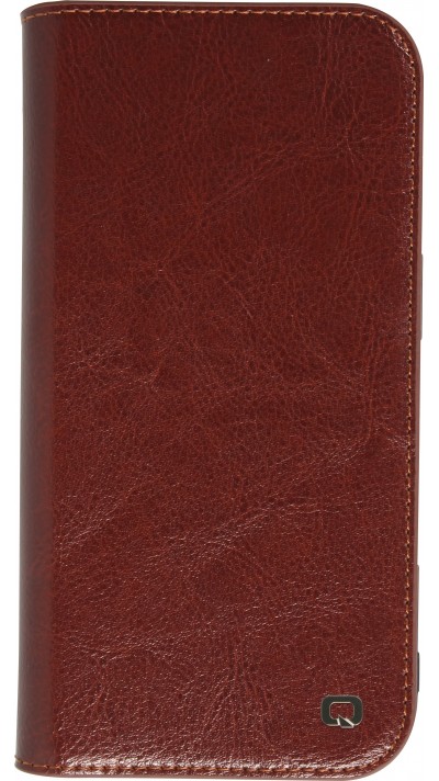 Fourre iPhone 16 Plus - Flip Qialino Classic Wallet cuir véritable - Brun