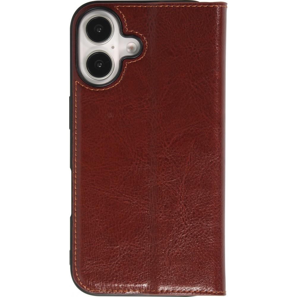 iPhone 16 Plus Case Hülle - Qialino Flip Classic Wallet Echtleder - Braun