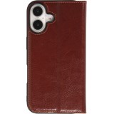 Fourre iPhone 16 Plus - Flip Qialino Classic Wallet cuir véritable - Brun