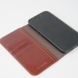 iPhone 16 Plus Case Hülle - Qialino Flip Classic Wallet Echtleder - Braun