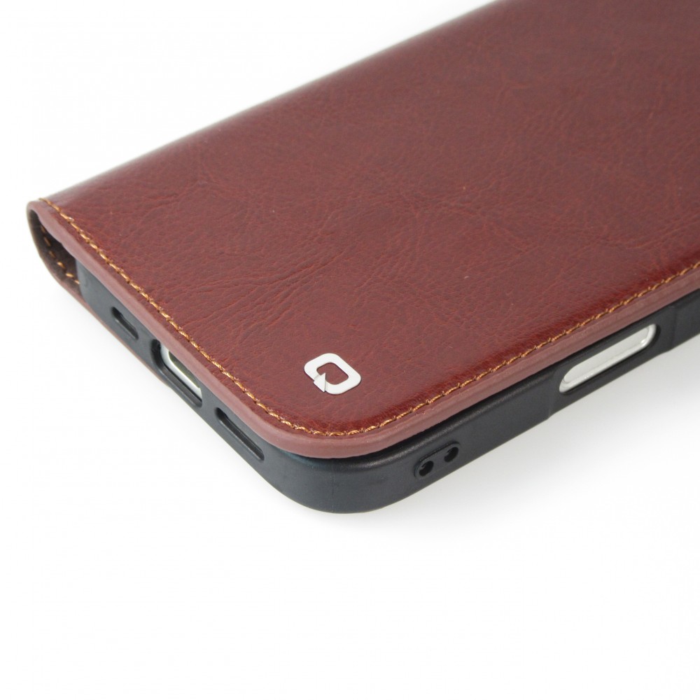 iPhone 16 Plus Case Hülle - Qialino Flip Classic Wallet Echtleder - Braun