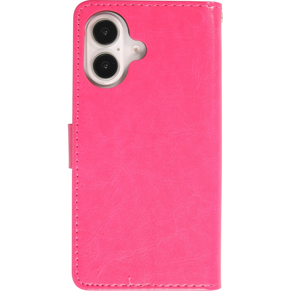 Hülle iPhone 16 - Premium Flip Leder Tasche - Dunkelrosa