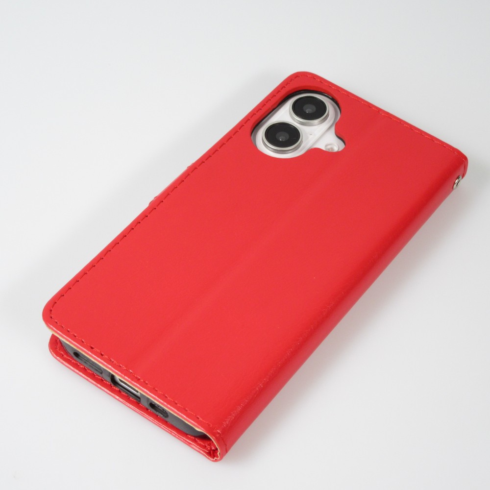 Hülle iPhone 16 - Premium Flip Leder Tasche - Rot