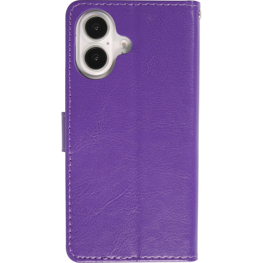 Fourre iPhone 16 - Premium Flip cuir lisse porte-cartes - Violet