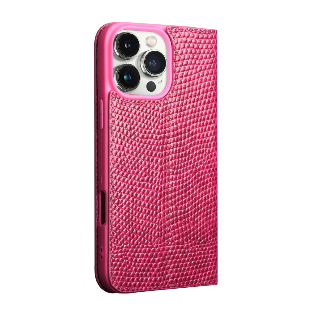 iPhone 16 Pro Case Hülle - Qialino Croco Flip Echtleder - Rosa