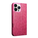 Fourre iPhone 16 Pro - Flip Croco Qialino cuir véritable - Rose