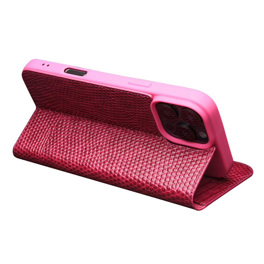 iPhone 16 Pro Case Hülle - Qialino Croco Flip Echtleder - Rosa