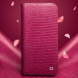 Fourre iPhone 16 Pro - Flip Croco Qialino cuir véritable - Rose