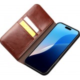 iPhone 16 Pro Case Hülle - Qialino Flip Classic Wallet Echtleder - Braun