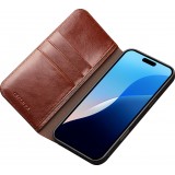 Fourre iPhone 16 Pro Max - Flip Qialino Classic Wallet cuir véritable - Brun