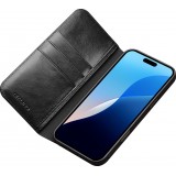 iPhone 16 Pro Case Hülle - Qialino Flip Classic Wallet Echtleder - Schwarz