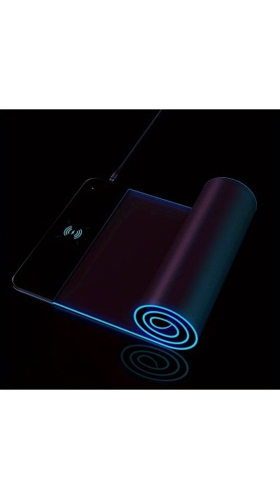 Gaming Pad LED professionnel XXL (80 x 30cm) RGB + surface de charge à induction Qi 10W - Noir