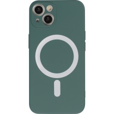 Housse iPhone 15 Plus - Coque en silicone souple avec MagSafe et protection pour caméra - Vert foncé