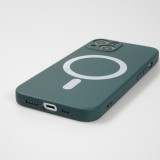 Housse iPhone 15 Plus - Coque en silicone souple avec MagSafe et protection pour caméra - Vert foncé