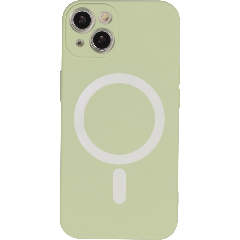 Housse iPhone 15 - Coque en silicone souple avec MagSafe et protection pour caméra - Vert